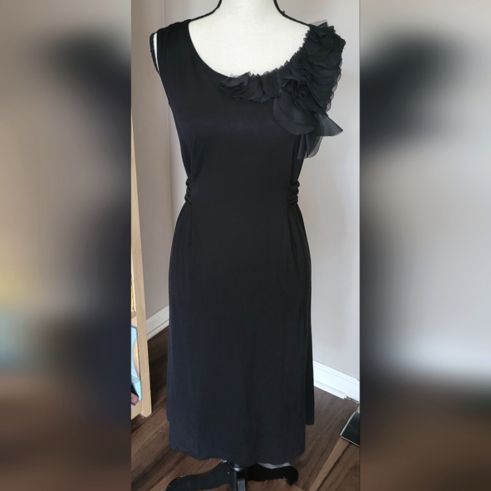 Japanese Weekend Black Maternity Sheath Midi Dress With Tie Back Belt, Sz Medium